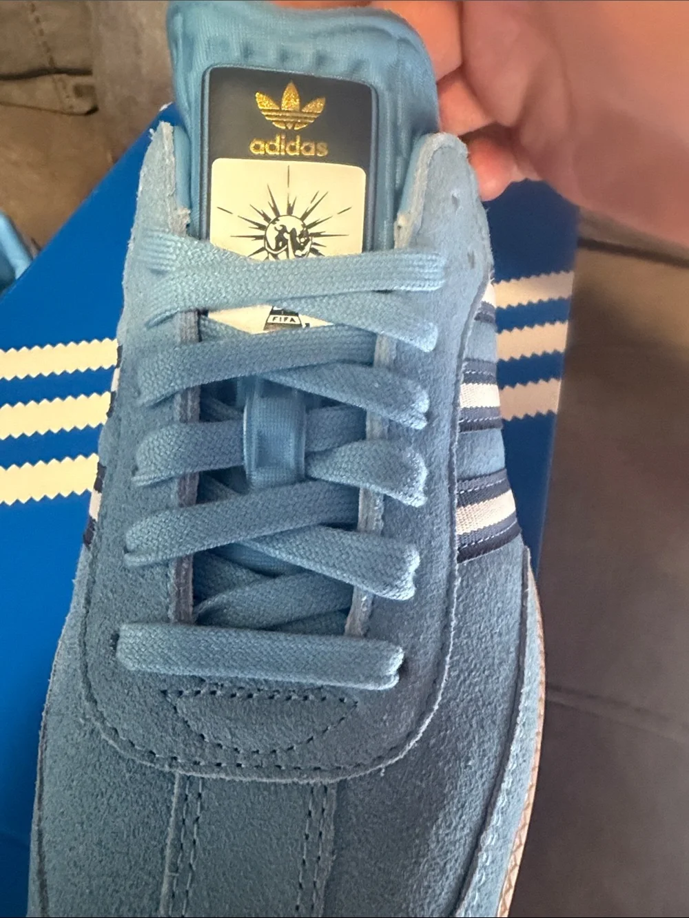 adidas Samba Suede Sneakers - Light Blue with Gum Sole